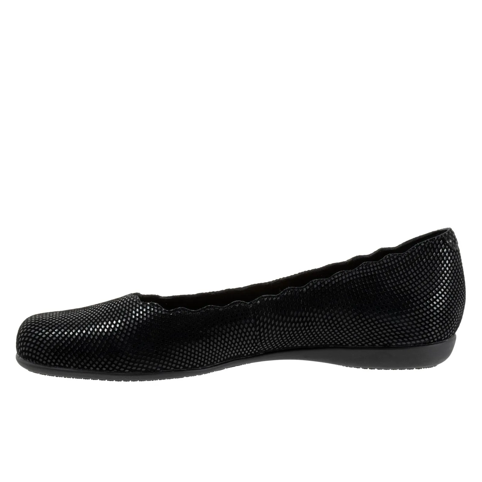 Trotters Sabine T2255-004 Womens Black Wide Leather Slip On Ballet Flats Shoes