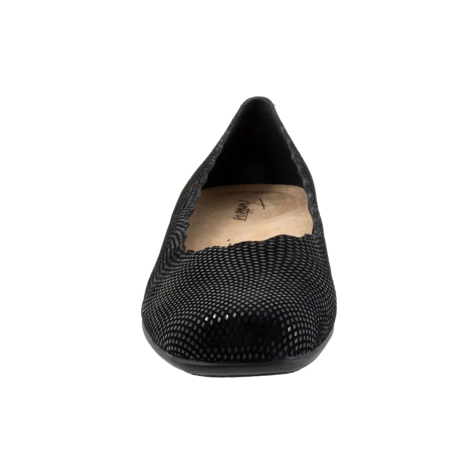 Trotters Sabine T2255-004 Womens Black Wide Leather Slip On Ballet Flats Shoes