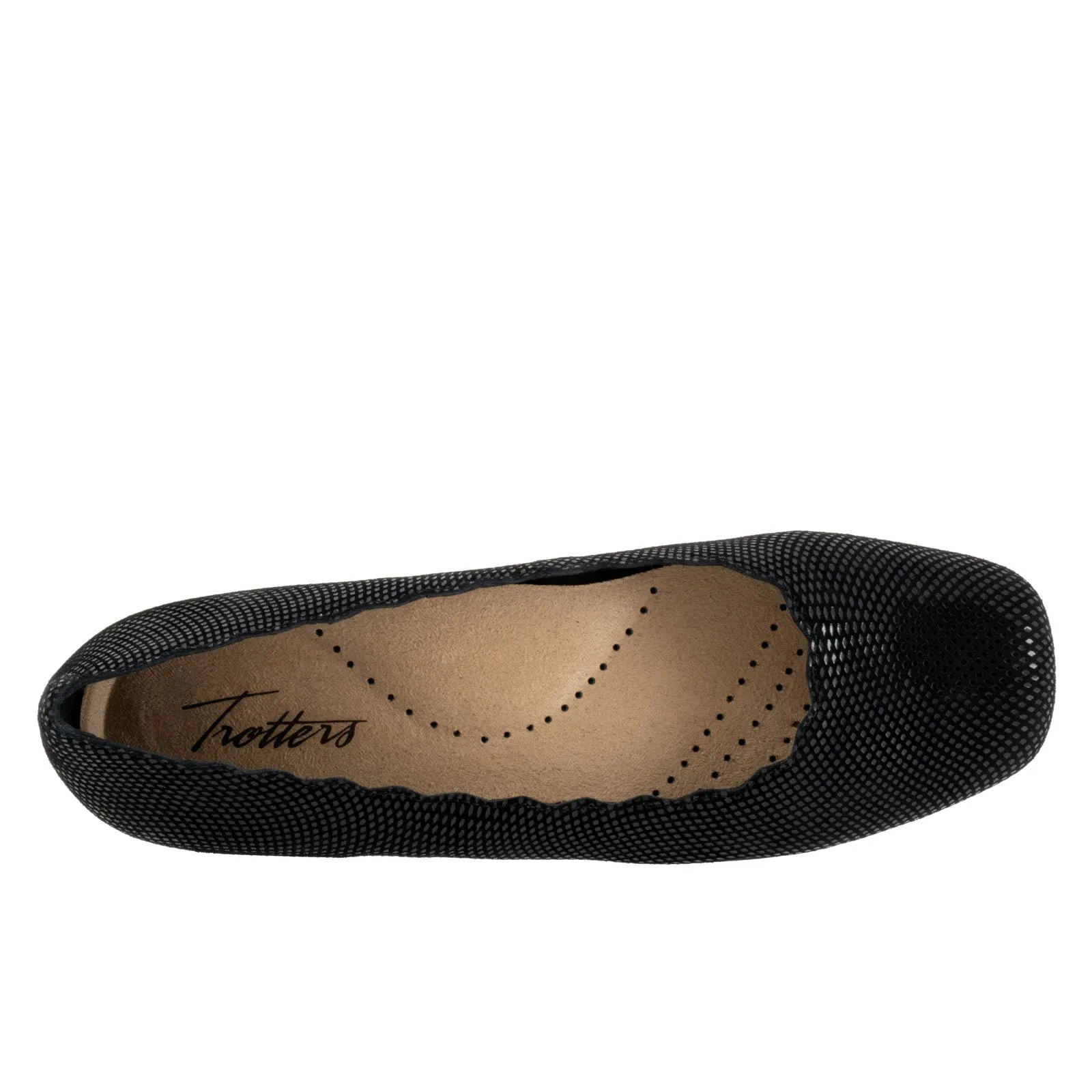 Trotters Sabine T2255-004 Womens Black Wide Leather Slip On Ballet Flats Shoes