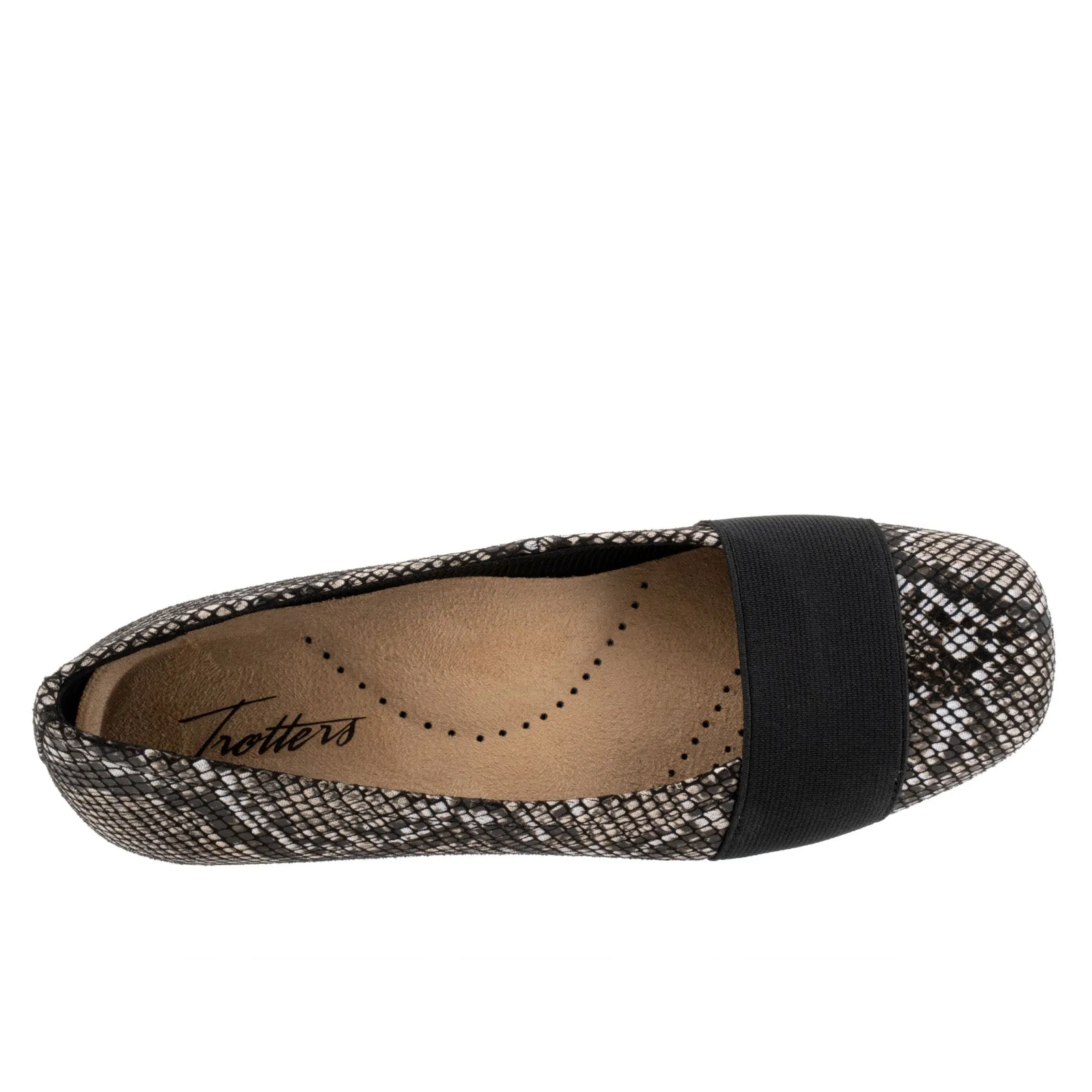 Trotters Samantha T1812-018 Womens Black Wide Leather Ballet Flats Shoes