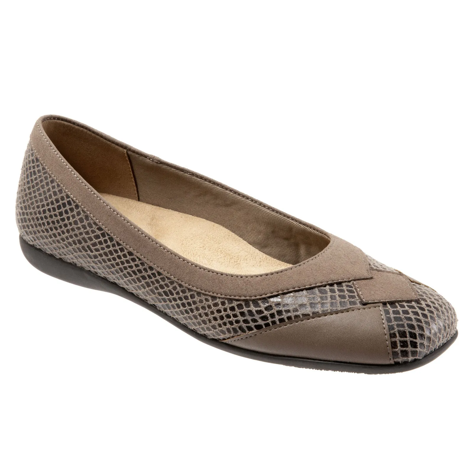 Trotters Sharp T1866-104 Womens Brown Narrow Leather Ballet Flats Shoes