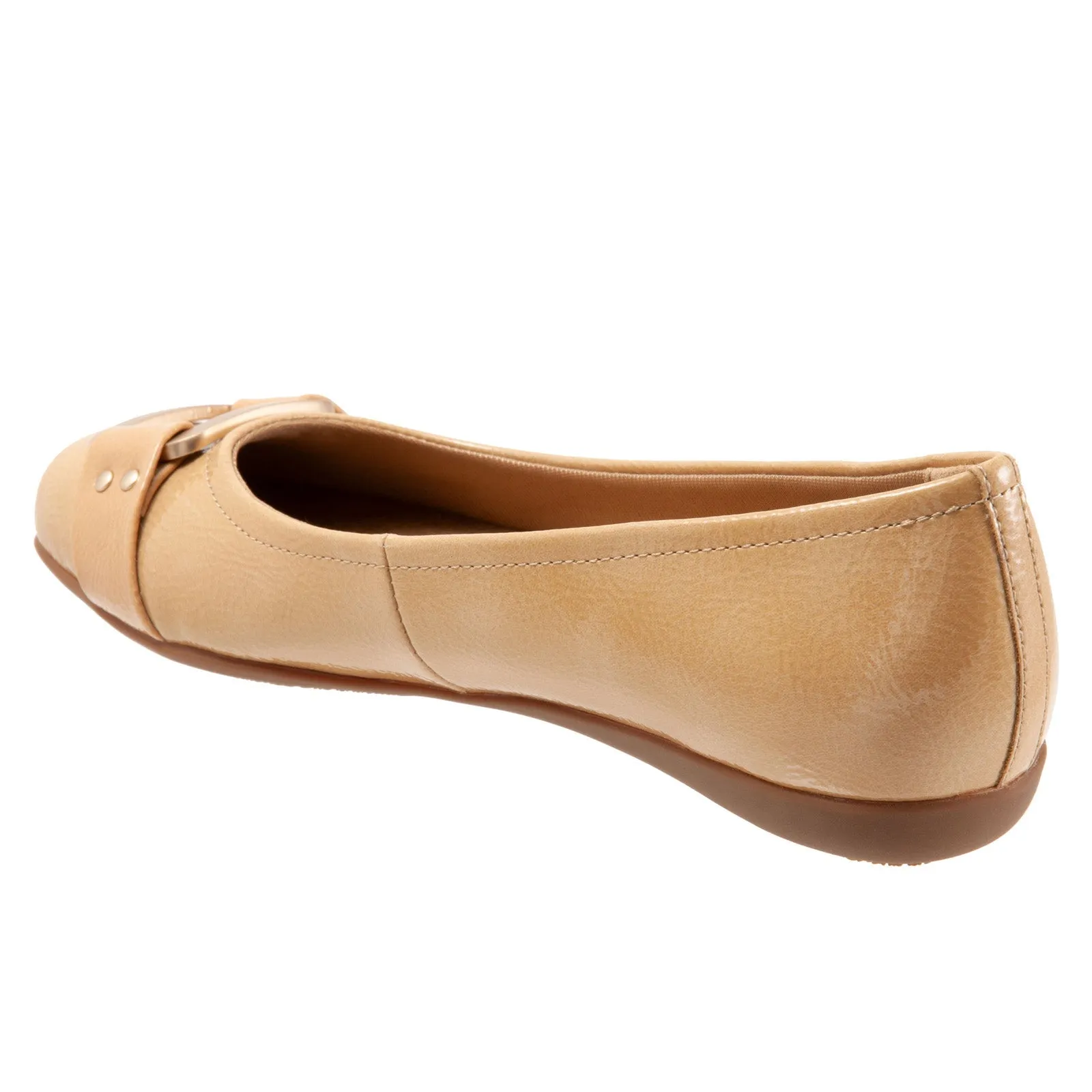 Trotters Sizzle T1251-180 Womens Beige Narrow Leather Ballet Flats Shoes