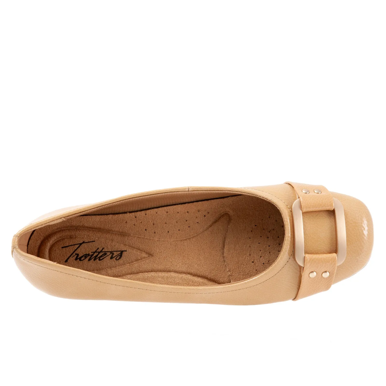 Trotters Sizzle T1251-180 Womens Beige Narrow Leather Ballet Flats Shoes