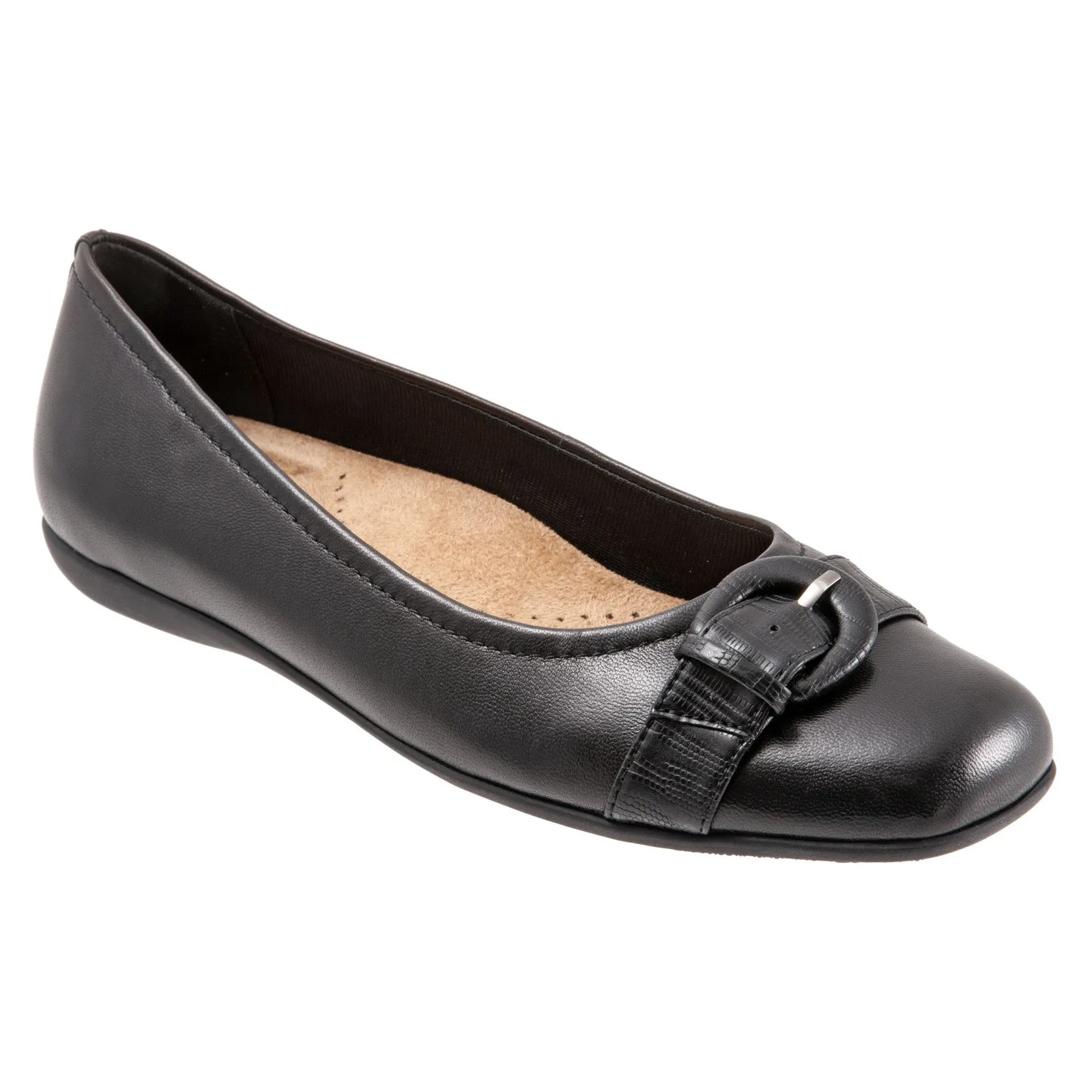 Trotters Sylvia T2166-001 Womens Black Narrow Leather Ballet Flats Shoes