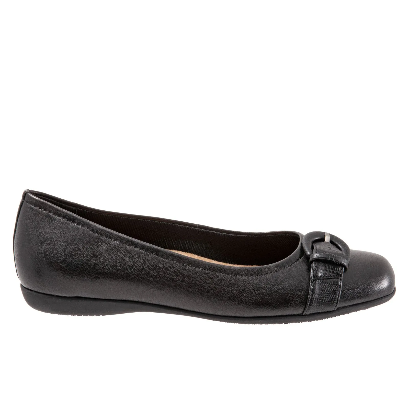 Trotters Sylvia T2166-001 Womens Black Narrow Leather Ballet Flats Shoes