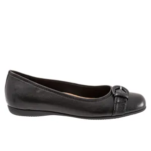 Trotters Sylvia T2166-001 Womens Black Narrow Leather Ballet Flats Shoes