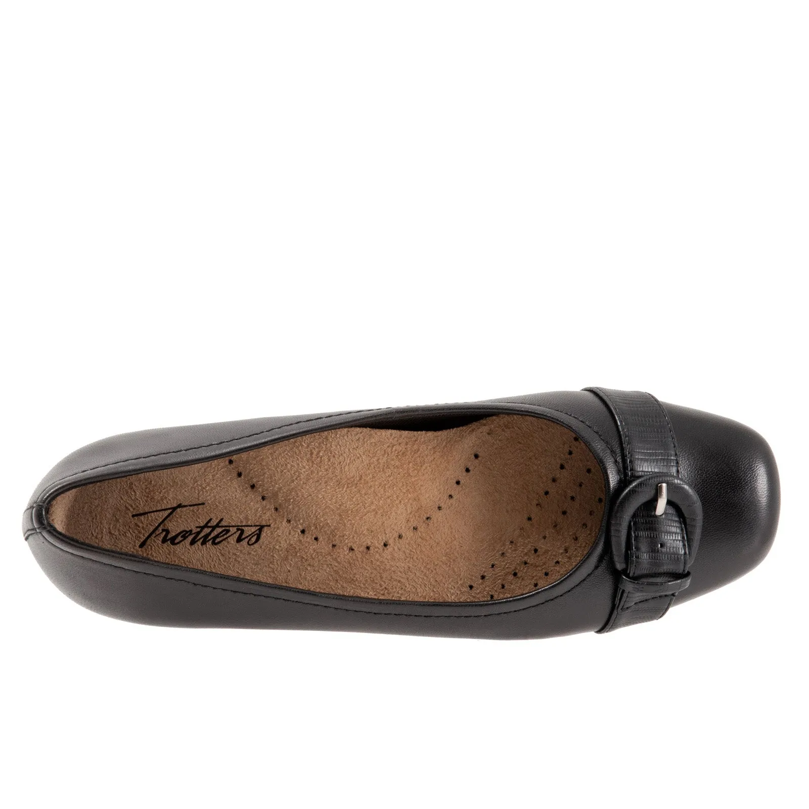 Trotters Sylvia T2166-001 Womens Black Narrow Leather Ballet Flats Shoes