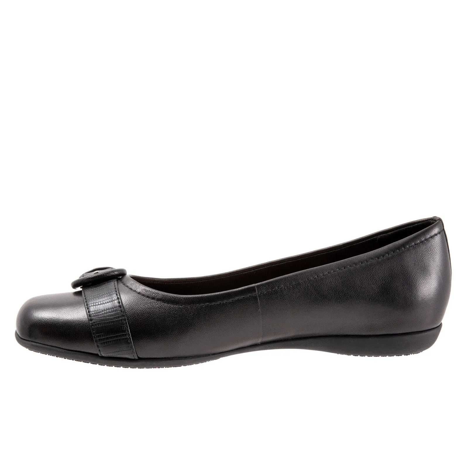 Trotters Sylvia T2166-001 Womens Black Narrow Leather Ballet Flats Shoes