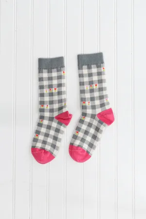 TULIPS GINGHAM CREW IN CHARCOAL