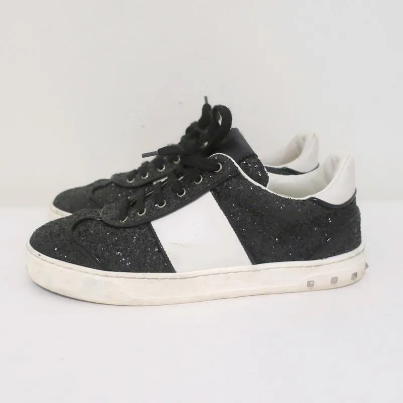 Valentino Glitter Flycrew Rockstud Sneakers Black/White Size 38