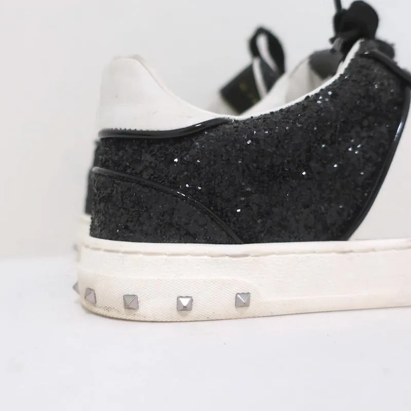 Valentino Glitter Flycrew Rockstud Sneakers Black/White Size 38