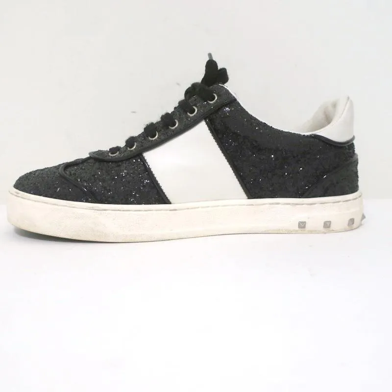 Valentino Glitter Flycrew Rockstud Sneakers Black/White Size 38