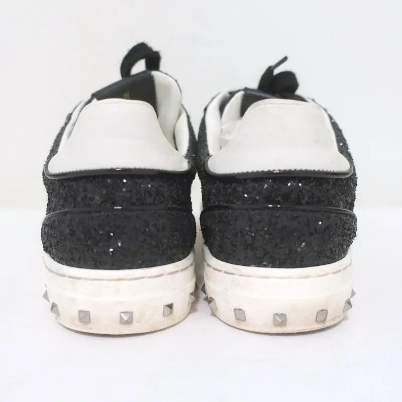 Valentino Glitter Flycrew Rockstud Sneakers Black/White Size 38