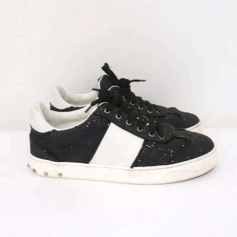 Valentino Glitter Flycrew Rockstud Sneakers Black/White Size 38