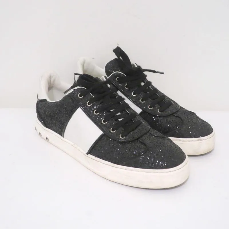 Valentino Glitter Flycrew Rockstud Sneakers Black/White Size 38