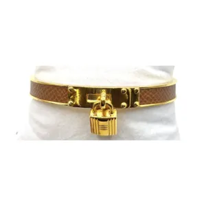 Vintage Hermes Brown Leather Bangle with Lock