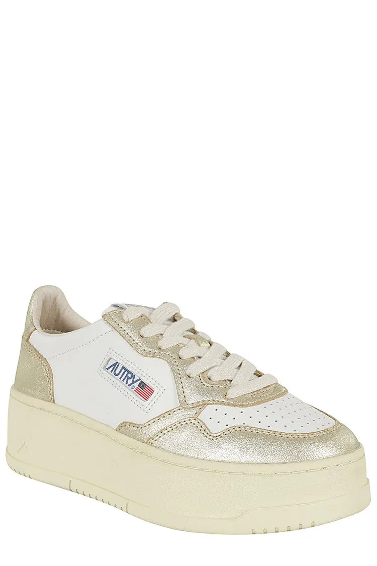 White And Gold Platform Sneakers