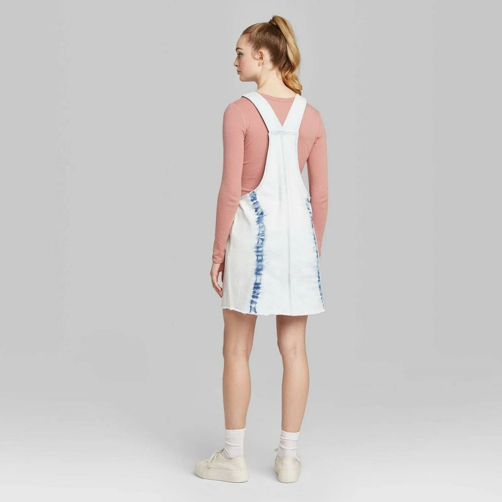 Wild Fable Women's Tie Dye Denim Pinafore Mini Dress