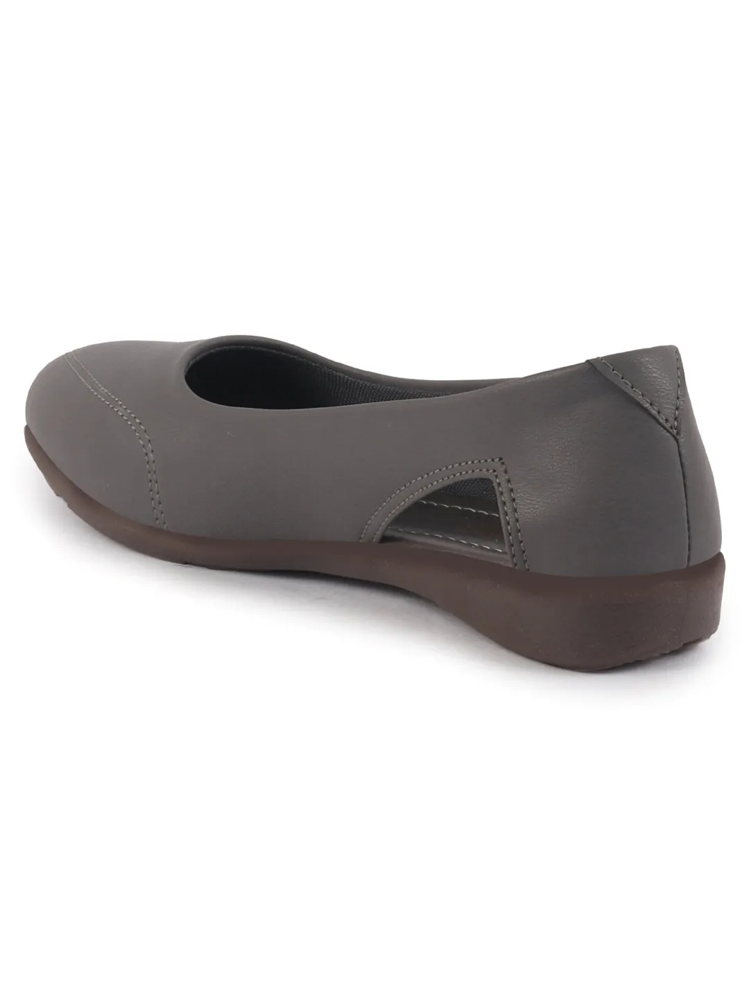 Women Dark Grey Stylish Backless Casual Ballets | Low Heel Cut-Out Slip-On Ballerinas | Comfortable Walking Flats Sandals | Memory Cusion Insole