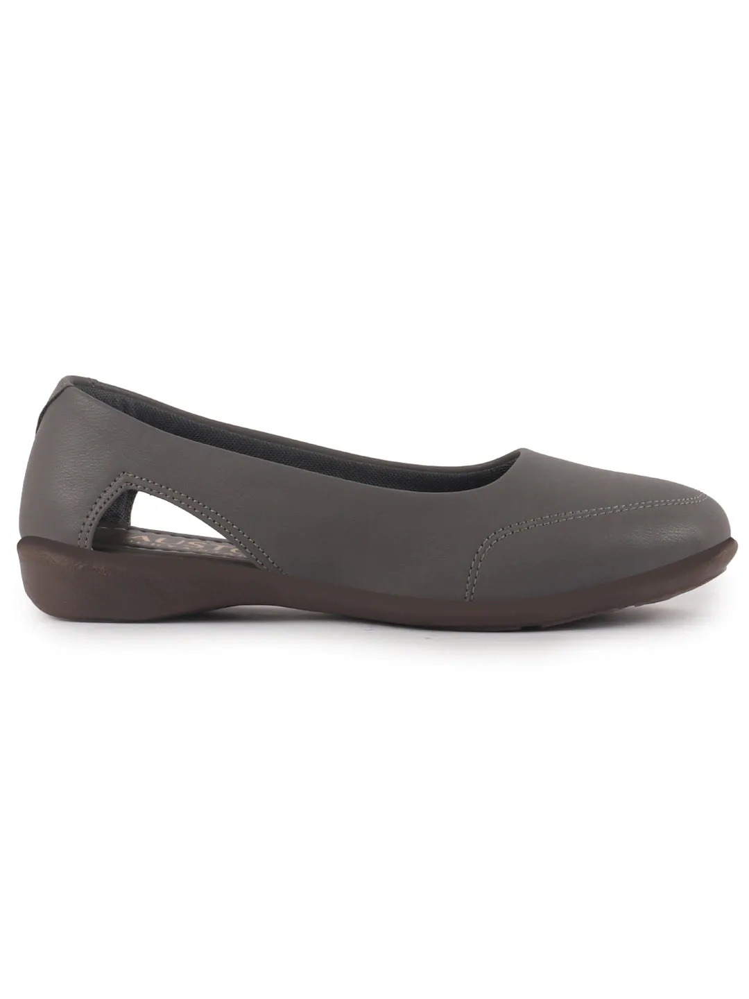 Women Dark Grey Stylish Backless Casual Ballets | Low Heel Cut-Out Slip-On Ballerinas | Comfortable Walking Flats Sandals | Memory Cusion Insole