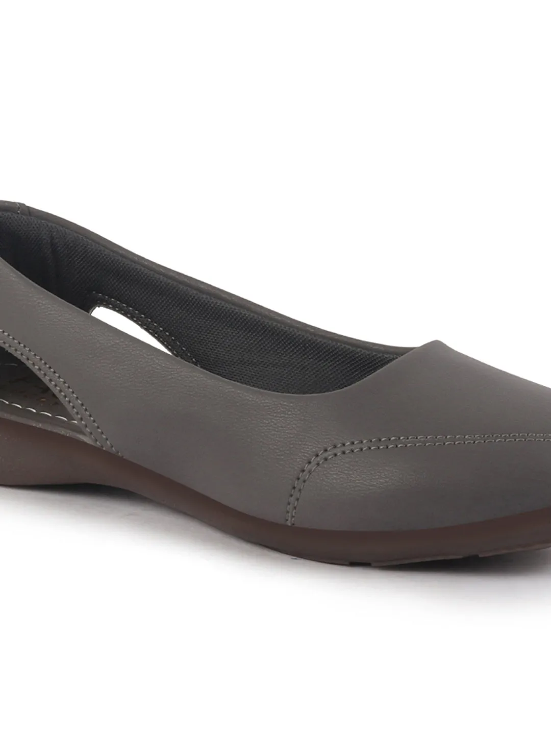 Women Dark Grey Stylish Backless Casual Ballets | Low Heel Cut-Out Slip-On Ballerinas | Comfortable Walking Flats Sandals | Memory Cusion Insole