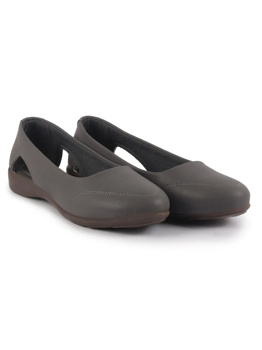 Women Dark Grey Stylish Backless Casual Ballets | Low Heel Cut-Out Slip-On Ballerinas | Comfortable Walking Flats Sandals | Memory Cusion Insole