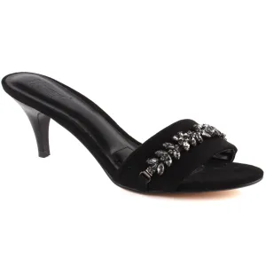 Women “HAILEE” Shimmery Stone Accented Open Toe Slip On Kitten Heel Sandals