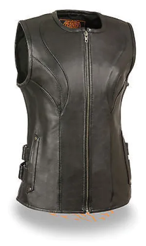 WOMENS MOTORCYCLE RIDERS BLK UPDATED SWAT TEAM STYLE LEATHER VEST BUTTERSOFT NEW