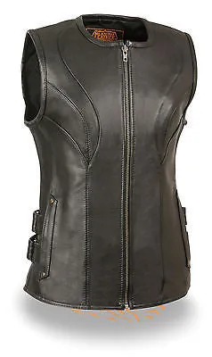 WOMENS MOTORCYCLE RIDERS BLK UPDATED SWAT TEAM STYLE LEATHER VEST BUTTERSOFT NEW