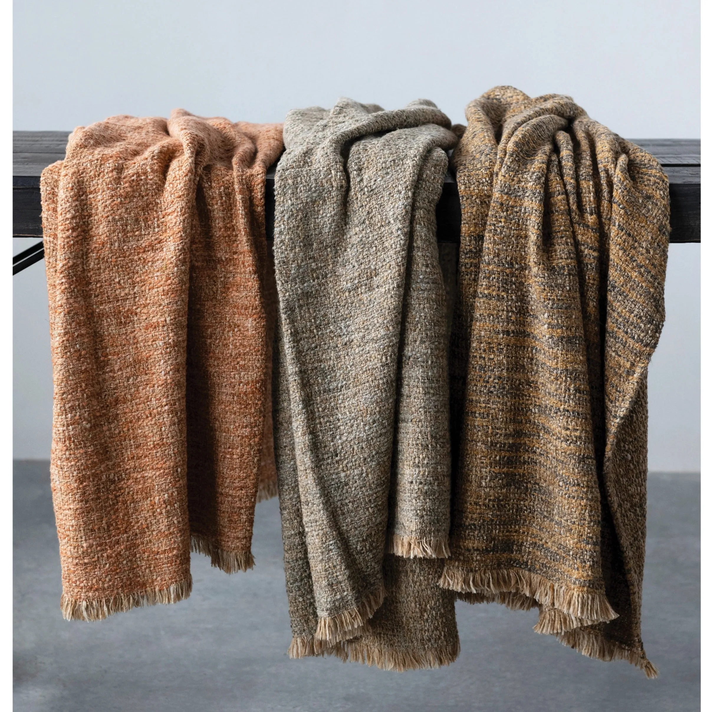 WOVEN MELANGE BOUCLE COTTON THROW